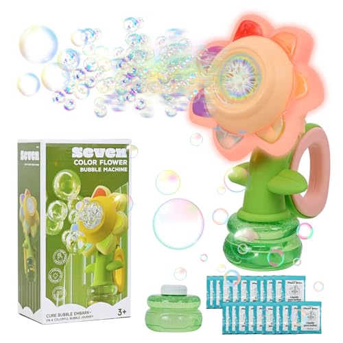 Joellfuner Seifenblasenmaschine, Automatische Seifenblasenmaschine, mit LED Licht Funktion des Kopfschüttelns, Handgriff Sunflower Bubble, Bubble Kinder Spielzeug Hochzeit Geburtstag Draußen (Rosa) von Joellfuner