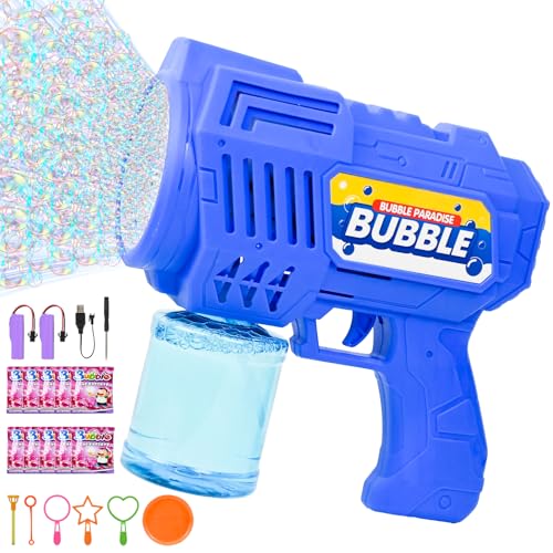 Joellfuner Seifenblasenpistole, 40 Löcher Seifenblasenmaschine, Blasenmaschine LED, mit Seifenblasen Set und 2 Wiederaufladbare Batterien, Blasenspielzeug, für Kinder Erwachsene, Geschenk (Blau) von Joellfuner