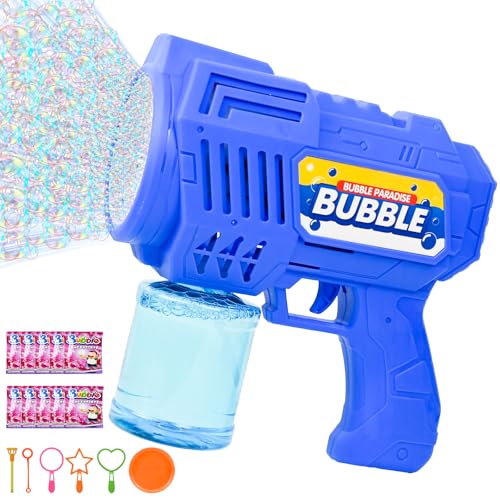 Joellfuner Seifenblasenpistole, 40 Löcher Seifenblasenmaschine, Blasenmaschine LED, mit Seifenblasen Set und 2 Wiederaufladbare Batterien, Blasenspielzeug, für Kinder Erwachsene, Geschenk (Blau) von Joellfuner