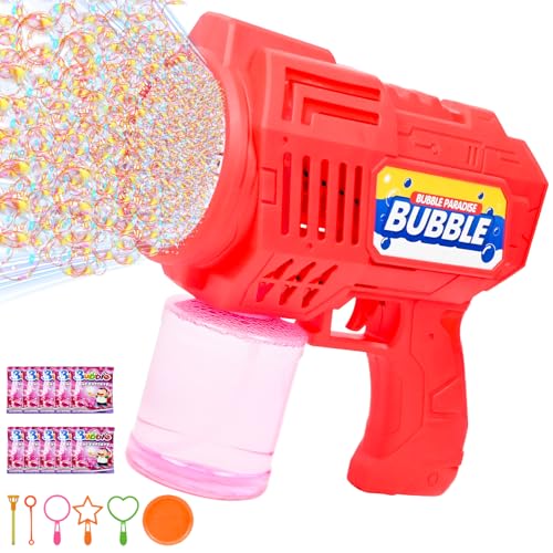 Joellfuner Seifenblasenpistole, 40 Löcher Seifenblasenmaschine, Blasenmaschine LED, mit Seifenblasen Set und 2 Wiederaufladbare Batterien, Blasenspielzeug, für Kinder Erwachsene, Geschenk (Rot) von Joellfuner
