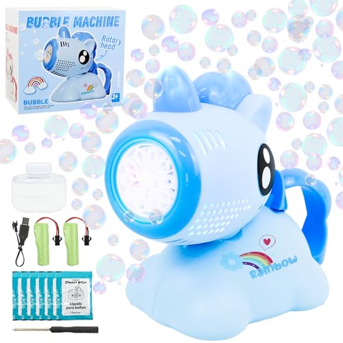 Joellfuner Seifenblasenpistole, Einhorn Seifenblasenmaschine für Kinder, Elektrisch Seifenblasenspielzeug Wiederaufladbarkeit mit 80ML Seifenblasenflüssigkeit für Geburtstag/Party/Hochzeit (Blau) von Joellfuner