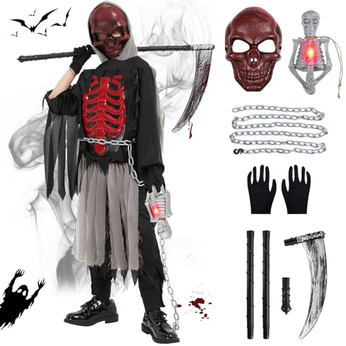 Joellfuner Sensenmann Kostüm Kinder, Grim Reaper Kostüm Kinder Set mit Maske und Schädel Licht, Sensenmann Kostüm Halloween Cosplay Grim Reaper Sense für Jungen Mädchen Karneval Mottoparty (S(4-6)) Joellfuner Sensenmann Kostüm Kinder, Grim Reaper Kostüm Kinder Set mit Maske und Schädel Licht, Sensenmann Kostüm Halloween Cosplay Grim Reaper Sense für Jungen Mädchen Karneval Mottoparty (S(4-6)) von Joellfuner