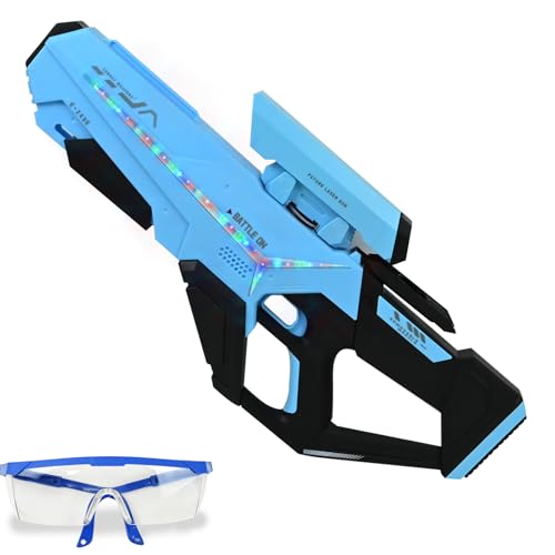 Joellfuner Wasserpistole Elektrisch, Wasserspritzpistole Große Reichweite mit Bunte Licht, Manuell-Automatik Wasserpistole, Automatik Wasseraufnahme, Schutzbrille, für Kinder und Erwachsene (Blau) von Joellfuner