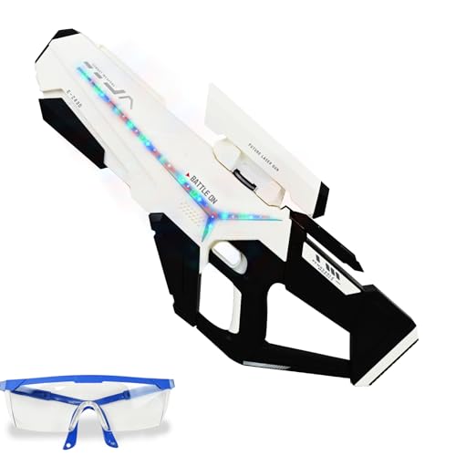 Joellfuner Wasserpistole Elektrisch, Wasserspritzpistole Große Reichweite mit Bunte Licht, Manuell-Automatik Wasserpistole, Automatik Wasseraufnahme, Schutzbrille, für Kinder und Erwachsene (Weiß) von Joellfuner