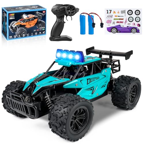 Joellfuner ferngesteuertes Auto, 2.4GHz 1:16 Offroad Monster RC Truck, 2WD 20KM/H RC Auto mit Vierfarbiges LED-Licht, RC Truggy mit Hohe und Niedrige Gänge für Kinder ab 3 Jahre (Cyan) von Joellfuner