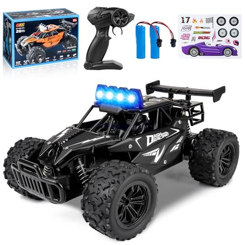 Joellfuner ferngesteuertes Auto, 2.4GHz 1:16 Offroad Monster RC Truck, 2WD 20KM/H RC Auto mit Vierfarbiges LED-Licht, RC Truggy mit Hohe und Niedrige Gänge für Kinder ab 3 Jahre (Schwarz) von Joellfuner