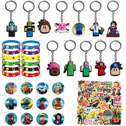 Jofiesu 86-teiliges Partygeschenk-Set inklusive Schlüsselanhänger für Spiel-Fans, Partytütenfüller, Gamer-Partygeschenke, farbige Silikon-Armbänder, Gummi-Schlüsselanhänger, Zubehör, Kindergeburtstag von Jofiesu