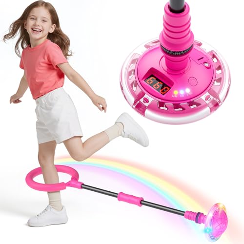 Blinkender Springring Fußkreisel mit Zähler, Timer, Kalorienzähler Spielzeug Geschenke für Kinder (Rosa) von Jofuni