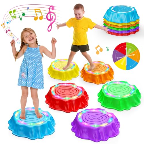 Jofuni Leuchtende Balanciersteine für Kinder mit Musik – 6er Stapelbare Balance Steine für Indoor & Outdoor Stapelsteine Motorikspielzeug Gleichgewichtstrainer für Kleinkinder ab 2 3 4 5 6 Jahre von Jofuni
