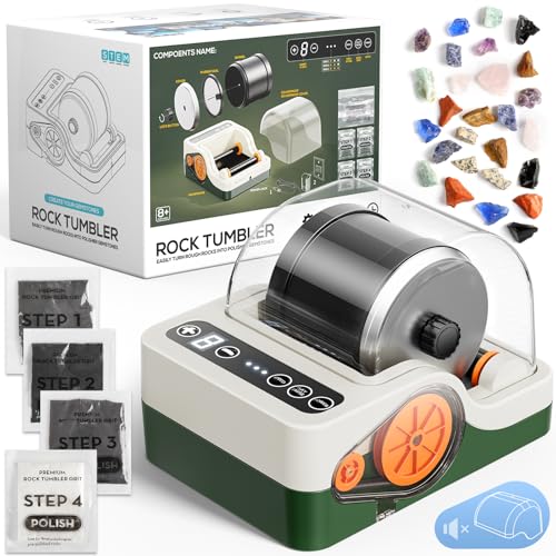 Professionelle Geräuscharme Rock Tumbler Maschine, Steinpoliermaschinen-Set mit Geräuschdämmung für Kinder, Erwachsene und Steinsammler, 3-Gang-Motor & 9-Tage-Timer, Geologie-Hobby-Spielzeug-Geschenk von Jofuni