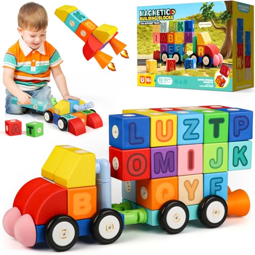 Magnetische Bausteine Spielzeug für Kinder 2-4, 52 STK LKW-Bauen Weiche Lernspielzeug für Kinder, STEM Montessori Kinderspielzeug ab 2 3 4 Jahre für Jungen Mädchen, 3D Konstruktions Spielzeug Magnetische Bausteine Spielzeug für Kinder 2-4, 52 STK LKW-Bauen Weiche Lernspielzeug für Kinder, STEM Montessori Kinderspielzeug ab 2 3 4 Jahre für Jungen Mädchen, 3D Konstruktions Spielzeug von Jofuni