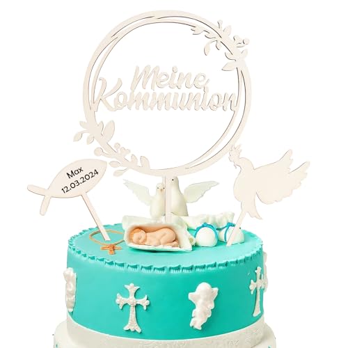 Cake Topper Kommunion, Kommunion Kuchen Dekoration, Mein Confirmation Cake Topper, Taufe Holz Kuchen Dekoration, Erstkommunion Dekoration für Jungen Mädchen von Jognee