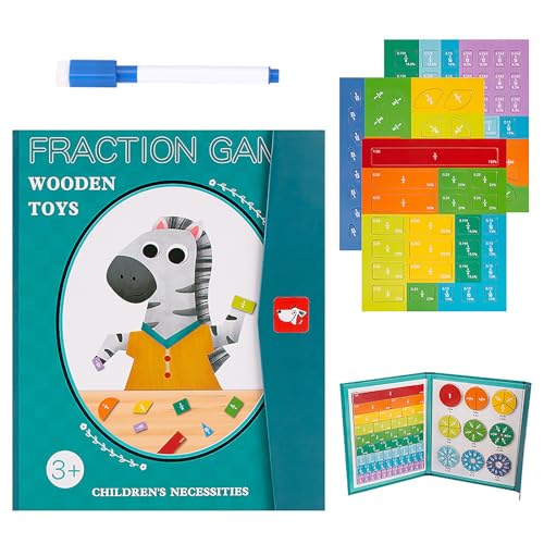 Holz Bruchrechnen Montessori Material,Arithmetisches Lernspielzeug mit Magnetic Fraction Tiles und Bruchrechenkreise, Montessori Mathe Spielzeug, Bruchrechnen Spiel, Mathe Spielzeug Kinder (Stil 2) von Jognee