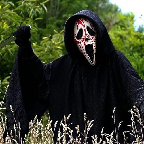 Jognee Ghostface Maske Horrorfilm Maske Schrei Maske Party Maske Gruselige Requisiten Halloween Maske Geister Maske Maskerade Kostümzubehör Geeignet Für Horrorpartys (A) von Jognee