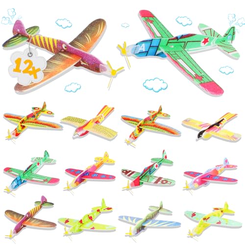 Schaumstoff-Flugzeuge für Kinder (12er Pack), Styroporflieger - 6 Flugzeugmodelle, Geburtstagsparty Bevorzugung Flugzeug Spielzeug Kits und Preis Belohnung Spielzeug für Jungen Mädchen (12er Pack) von Jognee