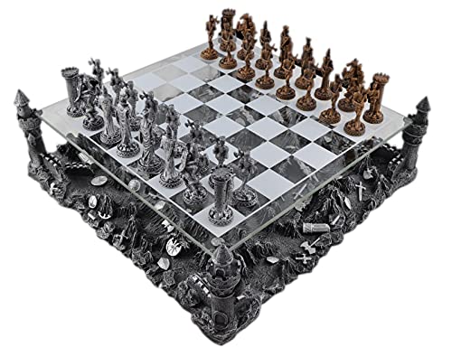 Hochwertiges Zinn Schachspiel Ritter mit Glasbrett und Landschaft Schachbrett mit 32 Figuen, 2 spieler, 8-100 Jahre Hochwertiges Zinn Schachspiel Ritter mit Glasbrett und Landschaft Schachbrett mit 32 Figuen, 2 spieler, 8-100 Jahre von Joh. Vogler GmbH