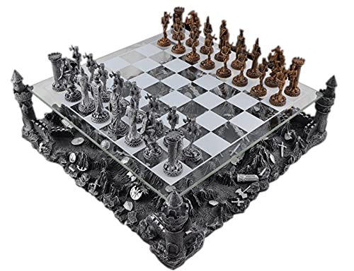 Hochwertiges Zinn Schachspiel Ritter mit Glasbrett und Landschaft Schachbrett mit 32 Figuen, 2 spieler, 8-100 Jahre von Joh. Vogler GmbH