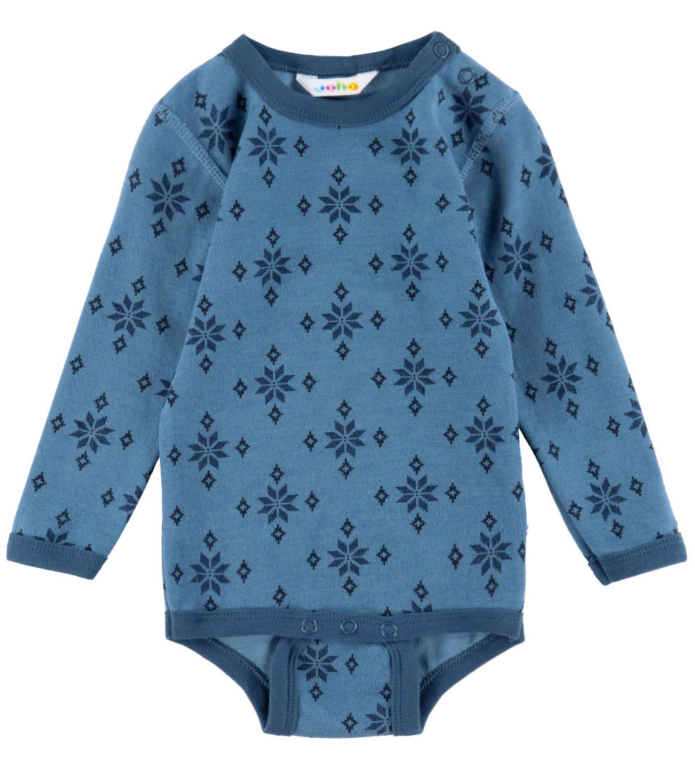 Joha Body l/ä - Wolle/Baumwolle - Blau m. Schneeflocken - Joha - 70 - Body L/Ä von Joha