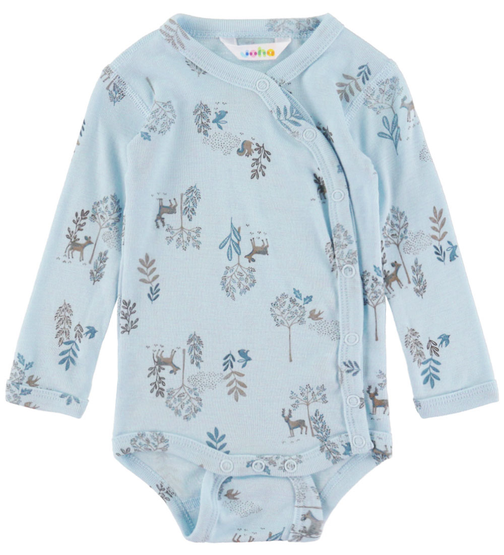Joha Wickelbody l/ä - Wolle/Seide - Blau m. Natur - Joha - 70 - Body L/Ä Joha Wickelbody l/ä - Wolle/Seide - Blau m. Natur - Joha - 70 - Body L/Ä von Joha