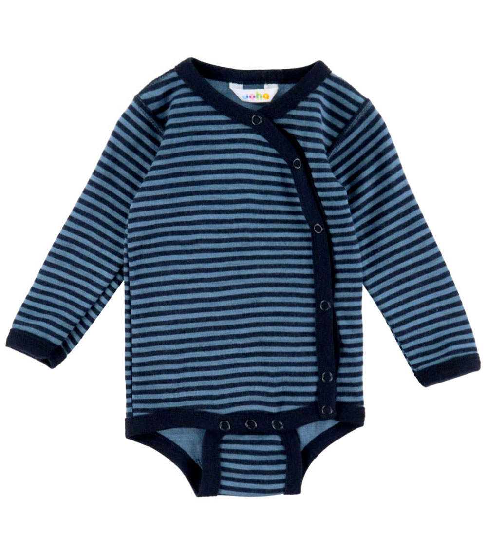 Joha Wickelbody l/ä - Wolle - Blau m. Streifen - Joha - 60 - Body L/Ä Joha Wickelbody l/ä - Wolle - Blau m. Streifen - Joha - 60 - Body L/Ä von Joha