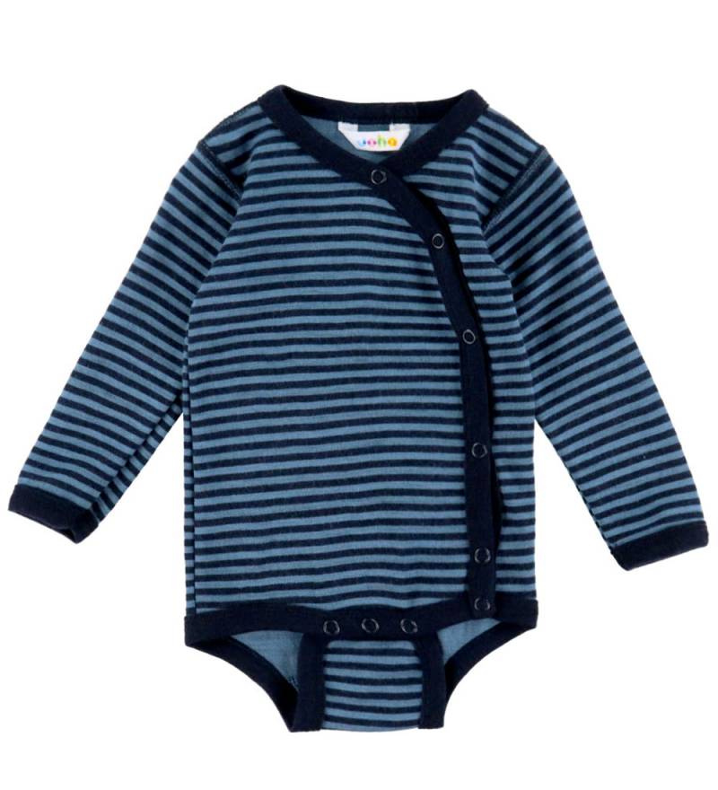 Joha Wickelbody l/ä - Wolle - Blau m. Streifen - Joha - 60 - Body L/Ä Joha Wickelbody l/ä - Wolle - Blau m. Streifen - Joha - 60 - Body L/Ä von Joha