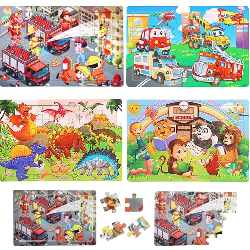 4 Verschiedene Kinder Puzzle,Holzpuzzle,Puzzle Gehirntraining Spielzeug FüR Kinder Ab 3 Jahren(4 Puzzles *30 StüCk) von Johiux