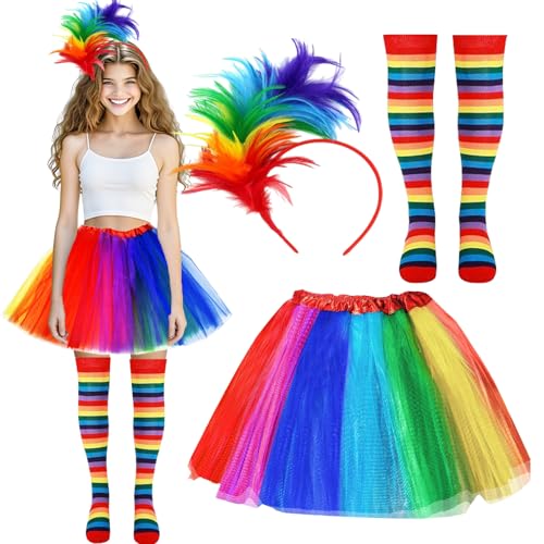Johiux Damen Kostüm, Faschingskostüme Tüllrock Set, Bunte Feder Papagei Karneval Kostüm, 80er Jahre Outfit, Damen Faschingskostüm für Karneval Party von Johiux