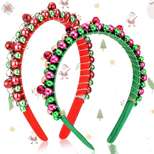 Johiux 2 Stück Weihnachts Kopfschmuck,Weihnachtsstirnband,Weihnachten Haarschmuck mit Glöckchen,Weihnachten, Weihnachten Haarreif für Kinder Erwachsene,Weihnachtsstirnband Rot Grün von Johiux