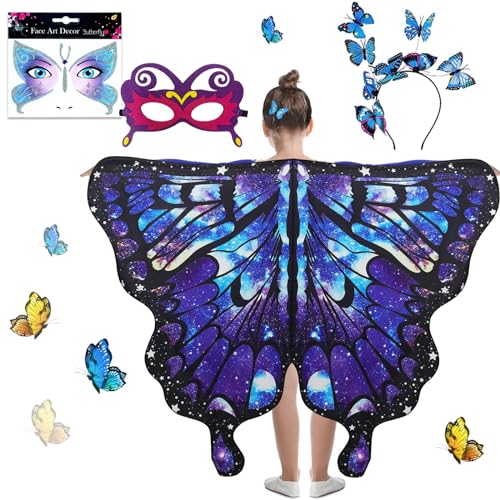 Johiux Karneval Schmetterling Kostüm für Kinder Einseitiger Druck,Mädchen Schmetterling Cape Karneval Kostüm Maske Karneval Party Schmetterling Stirnband, Rollenspiel, Karneval Dress Up Zubehör. von Johiux