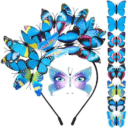 Schmetterling Haarreif und 8 Stück Haarspangen und Schmetterling Glitzer Gesicht Tattoo,Schmetterling Kostüm Zubehör Kinder Damen Mädchen,Karneval Kostüm Kopfschmuck Damen,Faschingskostüme (Blau) Schmetterling Haarreif und 8 Stück Haarspangen und Schmetterling Glitzer Gesicht Tattoo,Schmetterling Kostüm Zubehör Kinder Damen Mädchen,Karneval Kostüm Kopfschmuck Damen,Faschingskostüme (Blau) von Johiux