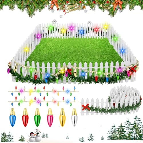 Wichtel Zubehör Weihnachten Miniatur Zaun Holzzaun,Wichtelhaus Miniatur Weihnachtsdeko Puppenhaus Beleuchtung Mini Gartenzaun,Miniatur Puppenhaus Weihnachtszaun Mit Lichtern (Weißer Zaun) von Johiux