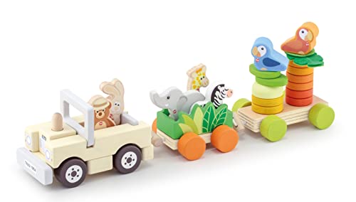 John Adams , Sevi - Safari Train Playset: Christmas, Baby Shower, Birthday or Christening Gift for Kids, Wooden Toys, Ages 2+ von Trudi