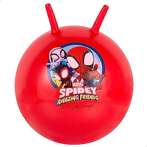John 59549 - Sprungball Spider-Man - Marvel - Bedruckter Hopperball, Hüpfball, Springball, Hopper Ball für Drinnen & Draußen - wiederaufblasbar, robust - Fitness für Kinder, Rot von John