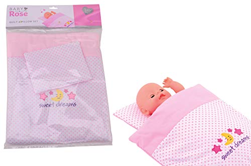 JohnToy 27537 Baby Rose Puppen Decke und Kissen-Set, Ab 24 Monate, Rosa von JohnToy