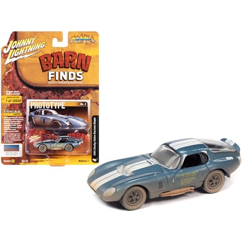 Johnny Lightning 1964 Shelby Cobra Daytona Coupe Viking Blue Met w/White Stripes Weathered Ltd Ed to 12834 pcs 1/64 Diecast Model JLSF023-JLSP231 A von Johnny Lightning