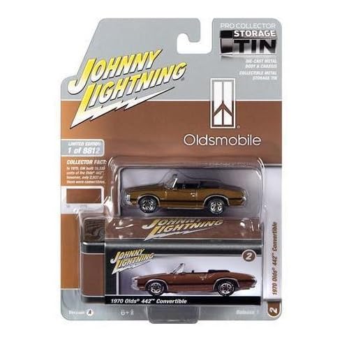 Johnny Lightning Olds Mobile 422 Cabrio im Maßstab 1:64 brüniertes Gold mit Sammlerdose JLCT011 Version A von Johnny Lightning