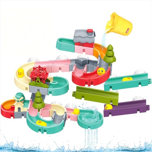 Badewannenspielzeug Kinder, 62 STK Kugelbahn Badespielzeug ab 3 4 5 6 Jahre, DIY Murmelbahn Badewannen Spielzeug mit Saugnäpfe, Wasserspielzeug Badespaß Geschenk für Mädchen Junge ab 3 von JoiTale