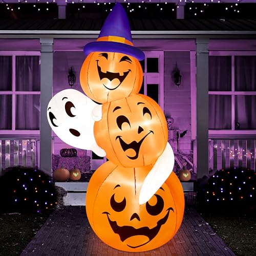 JOIEDOMI 6 Fuß hoher, aufblasbarer Halloween-Stapelkürbis und Geist mit Hexenhut, eingebaute LEDs, aufblasbares Spielzeug für Halloween, Party-Dekoration für drinnen und draußen im Hof, Garten, Rasen JOIEDOMI 6 Fuß hoher, aufblasbarer Halloween-Stapelkürbis und Geist mit Hexenhut, eingebaute LEDs, aufblasbares Spielzeug für Halloween, Party-Dekoration für drinnen und draußen im Hof, Garten, Rasen von Joiedomi