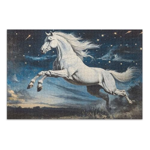 Aufzucht Weißes Pferd Schwarz Jigsaw Pizzles Puzzles für Erwachsene 1000 Teile mit Buchstaben auf Rückseite Lustige Erwachsene Puzzles von Joitme