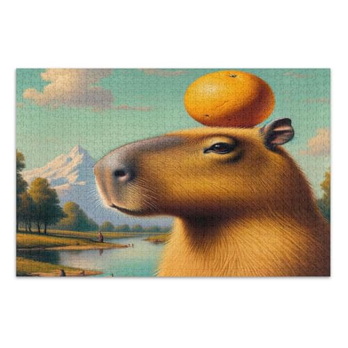 Capybara Orange Hat Mint Puzzles Jigsaw, Puzzles für Erwachsene 500 Teile, mit Buchstaben auf Rückseite, Puzzles für Erwachsene von Joitme