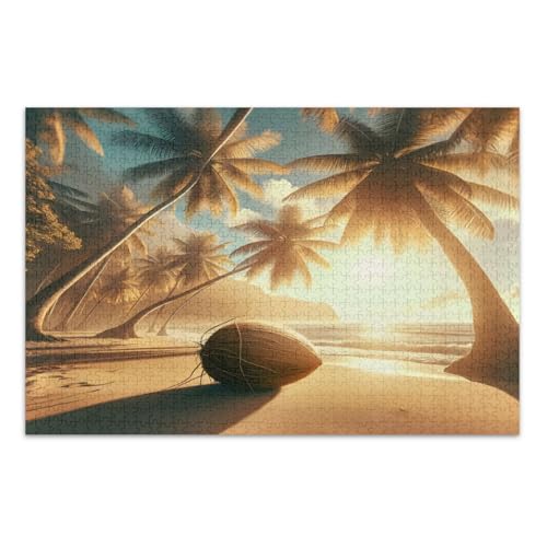 Coconut Sunset Gold Puzzle Puzzles mit Buchstaben auf der Rückseite für Erwachsene 1000 Teile mit Buchstaben auf der Rückseite Erwachsene Puzzles von Joitme