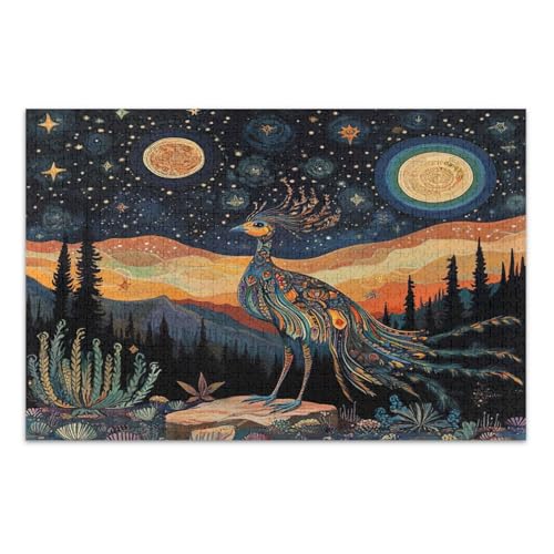 Cosmic Peacock Night Black Puzzles Jigsaw, Puzzles 1000 Teile für Erwachsene, mit Buchstaben auf der Rückseite, Erwachsenenpuzzles von Joitme