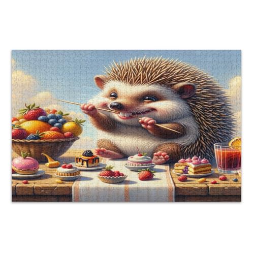 Cozy Igel Feast Pink Jigsaw Puzzle, 1000 Teile Puzzle für Erwachsene, mit Buchstaben auf der Rückseite, lustige Puzzles für Erwachsene von Joitme