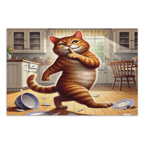 Dancing Cat Orange Jigsaw Puzzles, Adult Jigsaw Puzzles 1000 Pieces with Letters on Back Adult Puzzle Games von Joitme