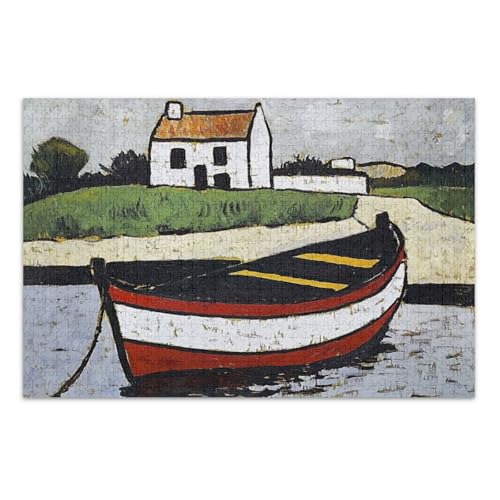 Dorf Boot Haus Weiß Jigsaw Pizzles Erwachsene Puzzle 1000 Teile mit Buchstaben auf Rückseite Erwachsene Puzzle von Joitme