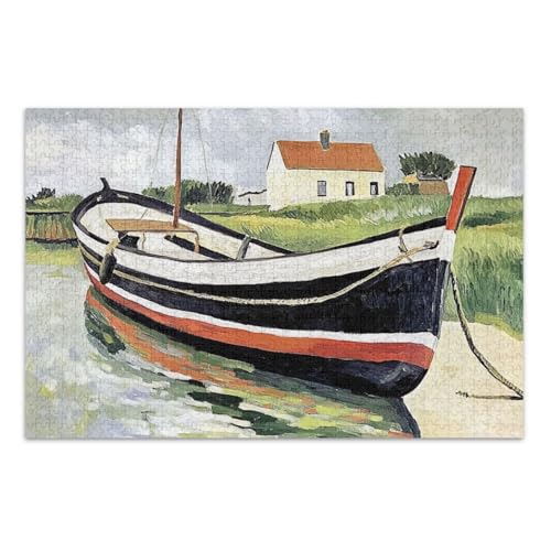 Dorf Boot Haus Weiß Puzzle Erwachsene Puzzles mit Buchstaben auf der Rückseite, 1000 Teile Puzzle für Erwachsene von Joitme