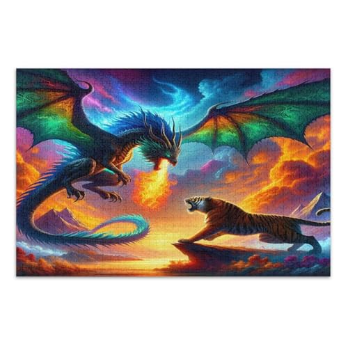 Dragon Tiger Blue Jigsaw Puzzles, 1000 Puzzles für Erwachsene, mit Buchstaben auf der Rückseite, lustige Puzzles für Erwachsene Dragon Tiger Blue Jigsaw Puzzles, 1000 Puzzles für Erwachsene, mit Buchstaben auf der Rückseite, lustige Puzzles für Erwachsene von Joitme