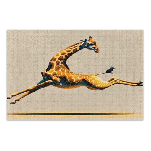 Dynamic Giraffe Beige Puzzles Jigsaw, 1000 Puzzles für Erwachsene, mit Buchstaben auf der Rückseite, Erwachsenenpuzzle von Joitme