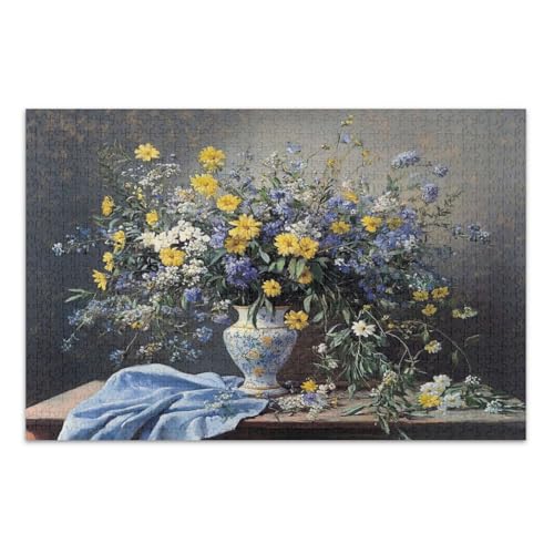 Elegante Blumenvase Gelb Jigsaw Pizzles 1000 Teile Puzzles für Erwachsene mit Buchstaben auf der Rückseite Puzzles mit Buchstaben auf Rückseite für Erwachsene 1000 Teile von Joitme