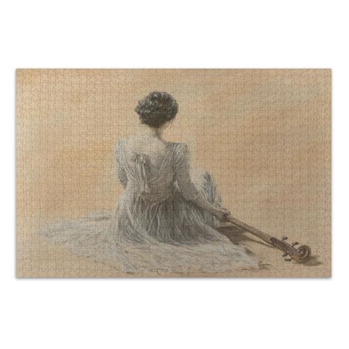 Elegante Frau sitzend Beige Puzzle Puzzles für Erwachsene 1000 Teile mit Buchstaben auf der Rückseite Lustige Puzzles für Erwachsene von Joitme